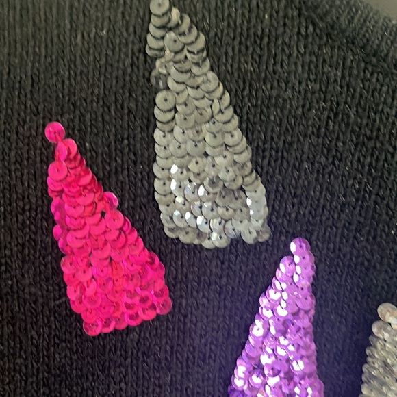 Vintage not so ugly Christmas sweater Christmas trees sequin silk angora rabbit - Picture 3 of 7